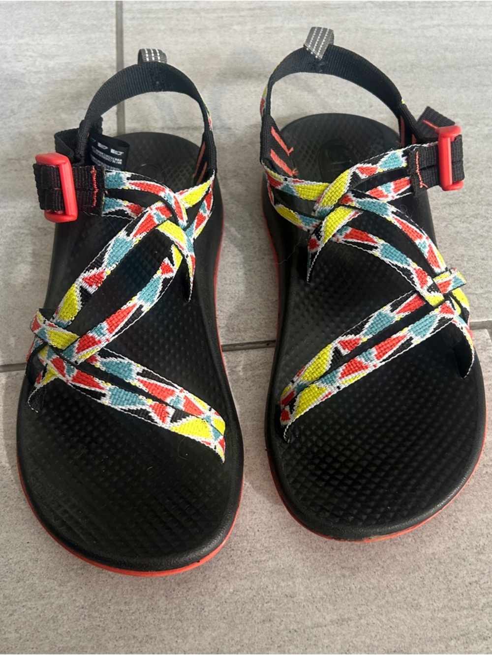 Chaco Kids Black Sandals with Multicolor Straps (Red, Yellow, Blue)